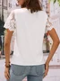 Damen T-shirt mit Spitzenärmel Lässig Asymmetrischer Hals Geknöpft Mesh Bluse