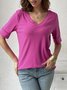 Regelmäßige Passform Unifarben Lässig V-Ausschnitt T-Shirt