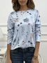 Damen T-Shirt Bedruckt Land Geblümt Lässig Rundhalsausschnitt Stricken