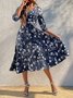 Damen Abendkleid Swing Kleid Maxi Kleid Elegant V-Ausschnitt Geblümt Urlaubskleid mit Hoher Taille