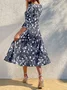 Damen Abendkleid Swing Kleid Maxi Kleid Elegant V-Ausschnitt Geblümt Urlaubskleid mit Hoher Taille