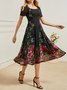 Elegant Karree-Ausschnitt Geblümt Kleid