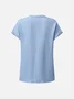 Damen Geknöpft Weit Sommer Bluse Unifarben V-Ausschnitt Shirts