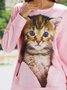 Lustig und Süß Katze Rundhals Weit Pullover