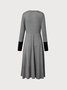 V-Ausschnitt Midi A-Linien Kleid mit Farbblock