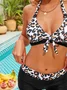 Sexy Leopard Print Neckholder Bikini-Set Zweiteiliges Set