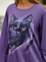 Katze Rundhals Raglan Ärmel Lässig Sweatshirts