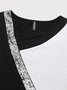 Farbblock Herbst Urban Normal Mikroelastizität Regelmäßige Passform Asymmetrisch T-Shirt Kleid Regelmäßig Kleider für Damen