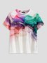 Lässig Rundhals Farbverlauf Kurzarm T-Shirt