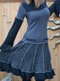 Gestrickt Streifen Lässig Langarm Strick Kleid
