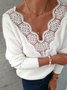 Lässiger Normaler Pullover mit Geblümter Spitze