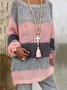 Grau & Pink Farbe-Block Langarm Lässig Pullover