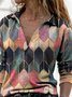 Farbblock Langarm Hemdkragen Abstrakt Bluse Bedrucken