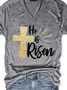 Damen Buchstabe Kurzarm T-Shirts T-Shirt V-Ausschnitt Lässig Sommer Oberteile