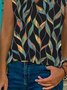 Geometrisch Ärmellos Print Baumwollmischung V-Ausschnitt Retro Sommer Schwarz Bluse