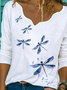 Weiß Print V-Ausschnitt Lässig Langarm Normal Blusen & Shirts