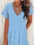 Damen Kurzarm Sommer Unifarben Kleid V-Ausschnitt Täglich Ausgehen Lässig Midi H-Linie Kleid