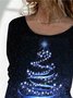 Langarm Rundhals Weihnachten Festival Weihnachten Baum Print Spitze Print Oberteile T-Shirt Damen