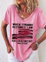 Damen Buchstabe Kurzarm T-Shirts T-Shirt V-Ausschnitt Lässig Sommer Oberteile