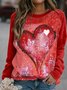 Damen Pullover Lässig Herzförmig Farbblock Langarm Rundhals Pullover