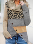 Farbblock Leopard Hoher Kragen Lässig Pullover