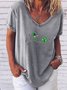 Damen Figur Kurzarm T-Shirts T-Shirt V-Ausschnitt Lässig Sommer Oberteile