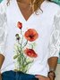 V-Ausschnitt Lässig Geblümt Langarm Blusen & Shirts