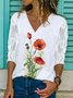 V-Ausschnitt Lässig Geblümt Langarm Blusen & Shirts