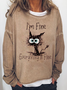 Damen Rundhals Tier Retro Herbst Langarm Sweatshirt