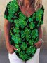 Damen Kleeblatt Kurzarm T-Shirts T-Shirt V-Ausschnitt Lässig Sommer Oberteile