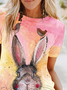 Rundhals Süße T-Shirts mit Hase Print
