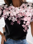 Rundhals Kurzarm T-Shirt mit Blumenmuster