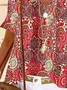 Damen-Bluse mit kurzen Ärmeln Sommer ethnischer Stil Rundhalsausschnitt Urlaub Ausgehen lässiges Oberteil Rot