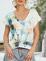 V-Ausschnitt Blumenmuster Hemdärmel T-shirt Bedrucken