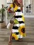 Damen Kurzarm Sommer Geblümt Jersey Kleid V-Ausschnitt Täglich Ausgehen Lässig H-Linie T-Shirt-Kleid
