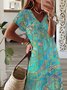 Damen Kurzarm Sommer Paisley Jersey Kleid V-Ausschnitt Täglich Ausgehen Lässig H-Linie T-Shirt-Kleid