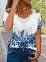 Urlaub Tinte Gemälde Farbverlauf Blume Spitze weit Trüffel Schulter Oberteile T-Shirt Große Größen