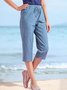 Waschen Denim Unifarben Elastische Taille Tasche Weit Hosen Capri Große Größen