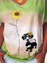 Rundhals Locker Sonnenblume Kurzarm T-Shirt