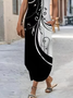 Schwarz und Weiß Klassisch Kontrast Farbe Split Weit Lang Kleid Große Größen