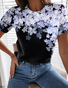 Rundhals Kurzarm T-Shirt mit Blumenmuster