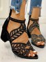 Damen Elegant Cut-Out Offen Blockabsatz Sandale