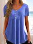 Damen Unifarben Kurzarm T-Shirts T-Shirt V-Ausschnitt Urlaub Sommer Tunika Oberteile