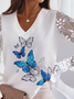 Weit V-Ausschnitt Schmetterling Urlaub Blusen & Shirts