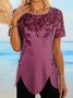 Knopf irregulär Saum Farbverlauf Blume Bluse Bedrucken T-shirt Bedrucken Tunika Größe Größen