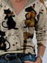Süß Katzenmuster Weit Lässig Sweatshirts