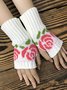 Rosa Blume Hand Strick Hälfte Finger Handschuhe Warm Handschuhe