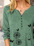 Lässig Herbst Löwenzahn Polyester V-Ausschnitt Täglich Regelmäßige Passform Knöpfe Mittel Elastizität T-Shirt für Damen