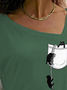Lässig Süß Katze Tasche Entwurf Stricken Langarm T-Shirt