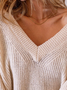 Lässig Unifarben V-Ausschnitt Weit Pullover Pullover